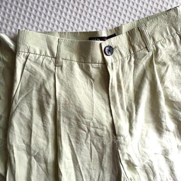 Zara Pleated High Rise Wide Leg Trousers S 4 6 Green Pants Coastal Boho - Picture 7 of 7